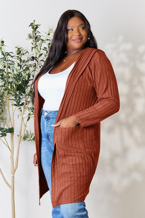 Basic Bae Ribbed Open Front Long Sleeve Cardigan