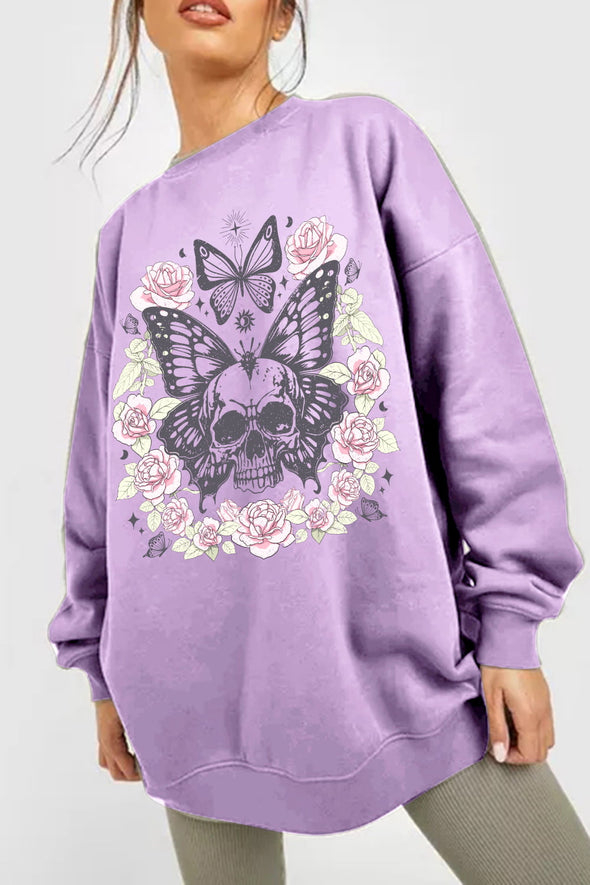 Simply Love Skull Butterfly Graphic Sweatshirt