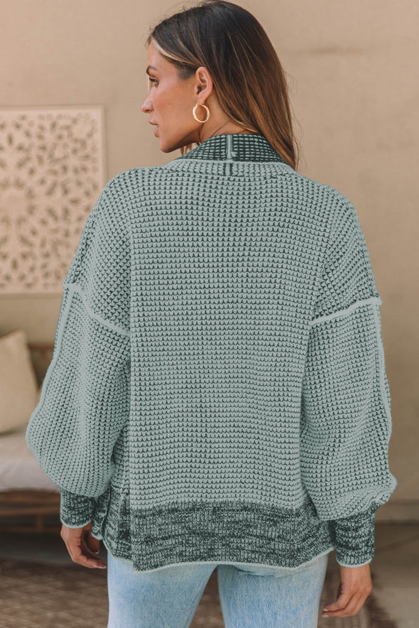 Waffle-Knit Pocketed Open Front Cardigan