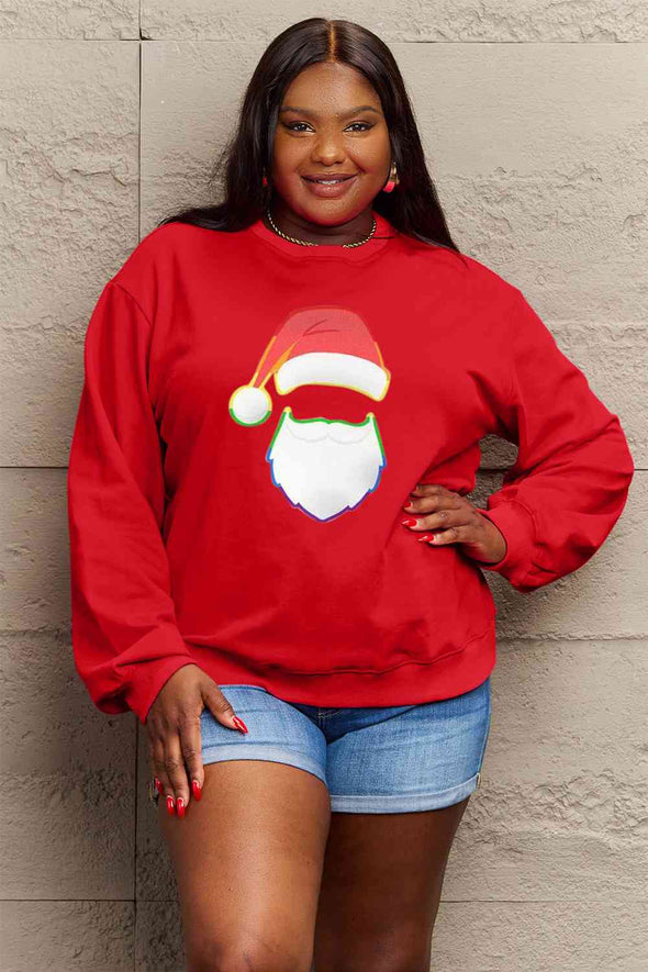 Simply Love Rainbow Santa Graphic Round Neck Sweatshirt