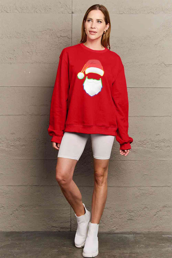 Simply Love Rainbow Santa Graphic Round Neck Sweatshirt