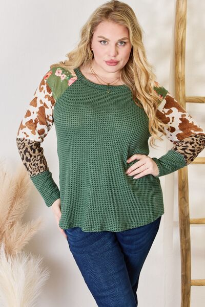 Hailey & Co. Waffle-Knit Leopard Blouse