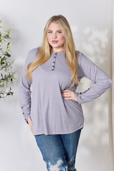 Heimish Texture Half Button Long Sleeve Top