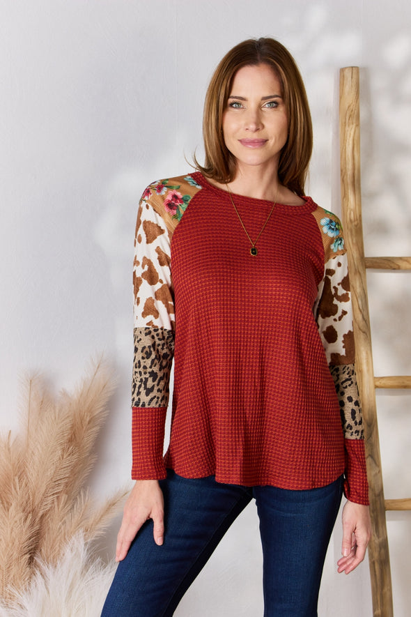 Hailey & Co Leopard Waffle-Knit Blouse