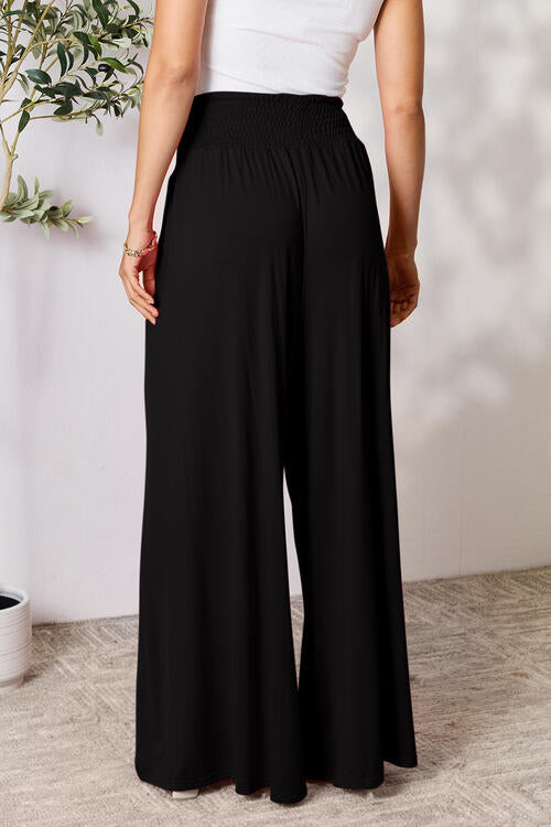 Double Take Smocked Wide Waistband Wide Leg Pants