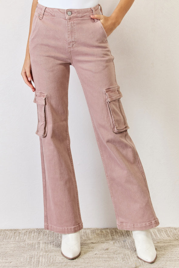 RISEN High Rise Cargo Wide Leg Jeans