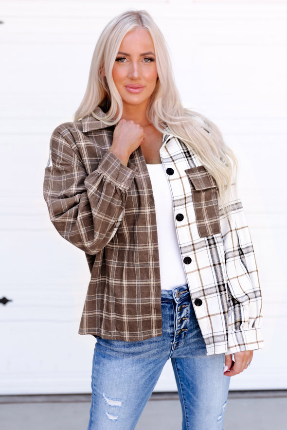Plaid Contrast Button Up Shacket