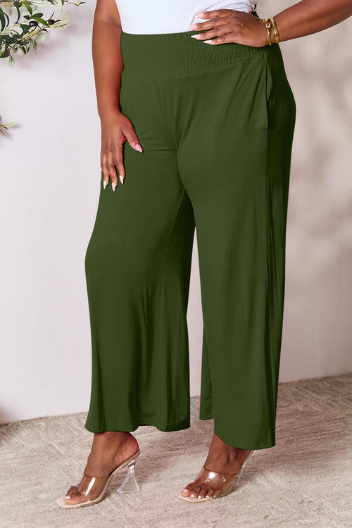 Double Take Smocked Wide Waistband Wide Leg Pants