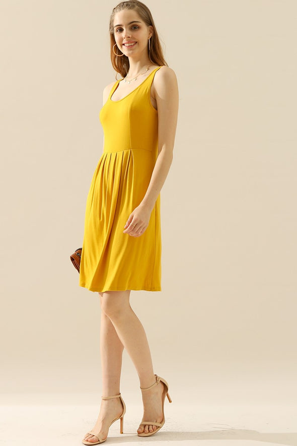 Doublju Round Neck Ruched Sleeveless Dress with Pockets