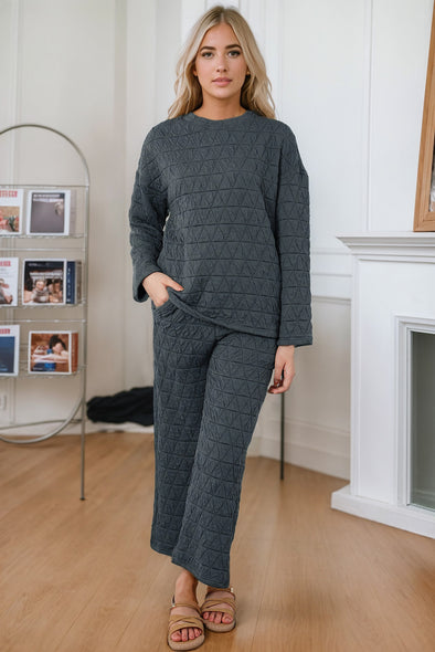 Round Neck Top and Pocketed Pants Lounge Set