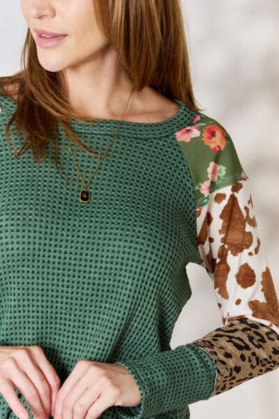 Hailey & Co. Waffle-Knit Leopard Blouse