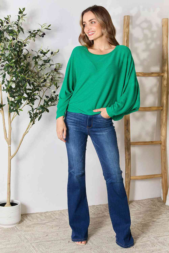 Zenana Round Neck Batwing Sleeve Blouse