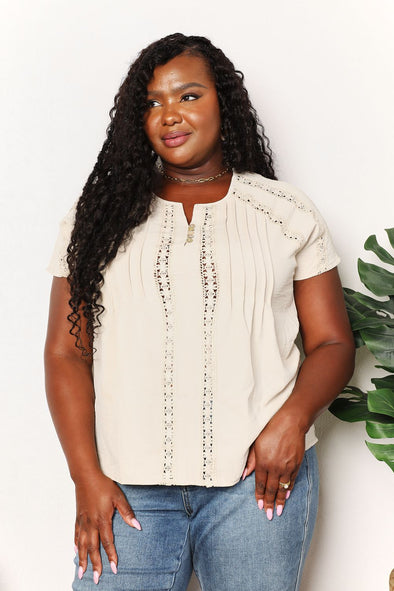 Double Take Crochet Buttoned Short Sleeve Top