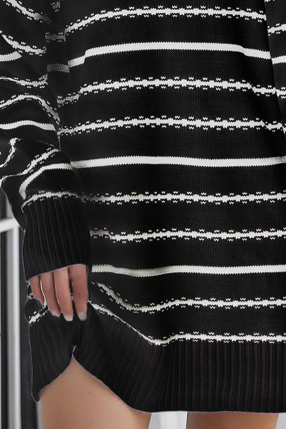 Striped V-Neck Sweater Dress