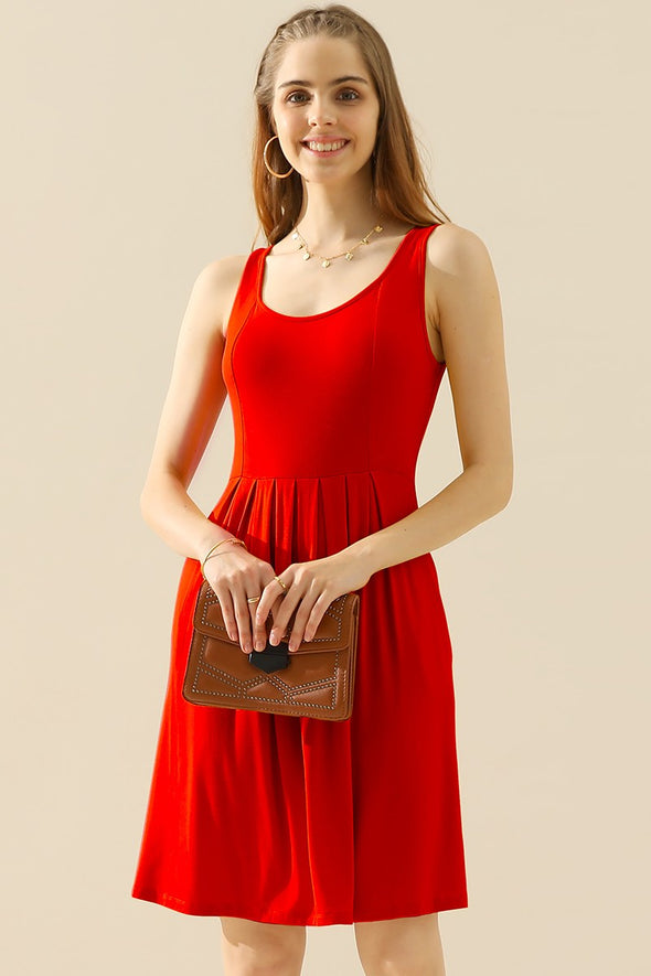 Doublju Round Neck Ruched Sleeveless Dress with Pockets