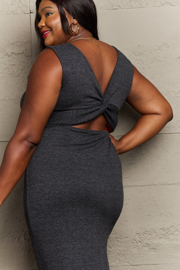 Sew In Love For The Night Fitted Sleeveless Midi Dress in Black