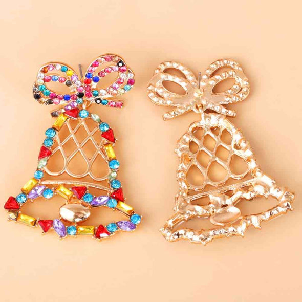 Rhinestone Alloy Christmas Bell Earrings