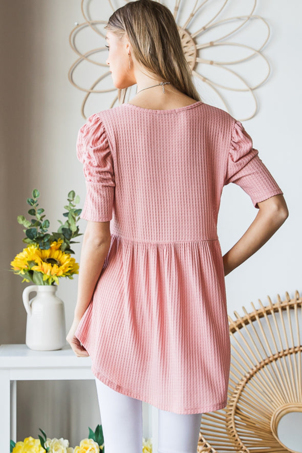 Heimish Waffle Knit V-Neck Babydoll Top