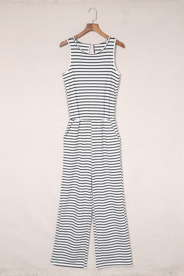 Striped Sleeveless Jumpsuit with Pockets