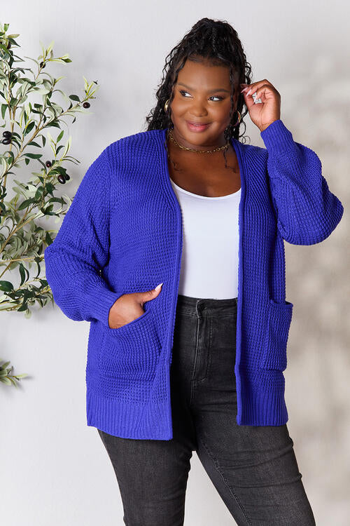 Zenana Waffle-Knit Open Front Cardigan