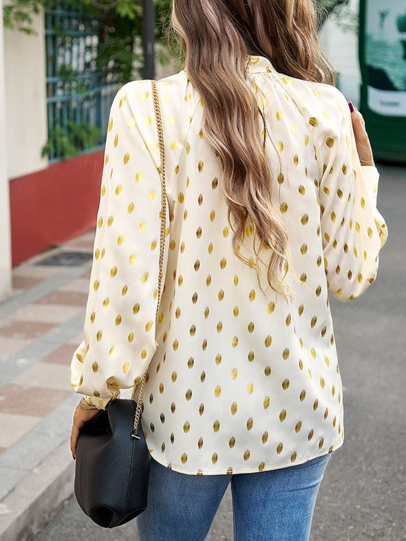 Mock Neck Cutout Lantern Sleeve Blouse